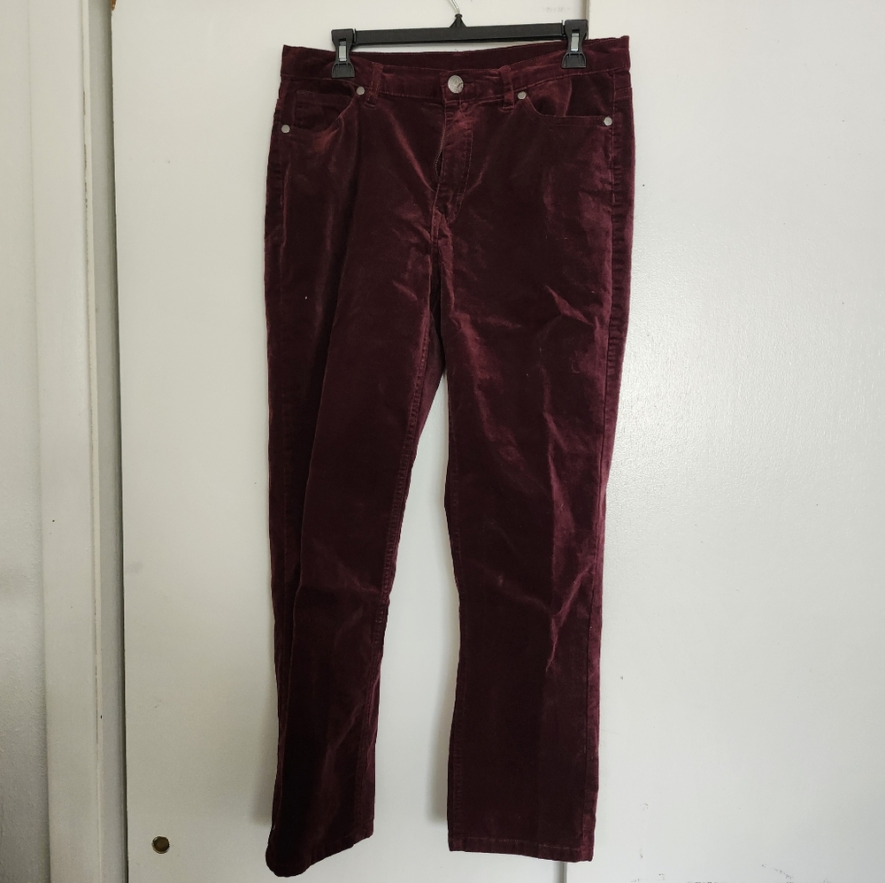 Burgundy Faux-Velvet Pants